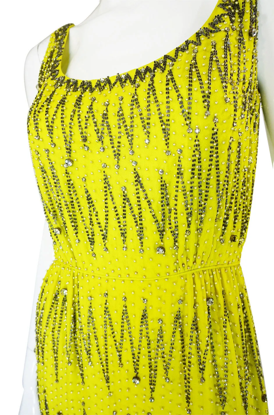 1950s Beaded Rhinestone Silk Gown