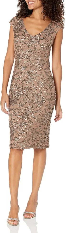 Alex Evenings Women's Short Floral Embroidered Cocktail Sheath Dress, Wedding Guest, Formal Gown (Petite and Regular Sizes)
