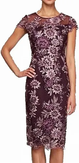 Alex Evenings Women's Short Floral Embroidered Cocktail Sheath Dress, Wedding Guest, Formal Gown (Petite and Regular Sizes)