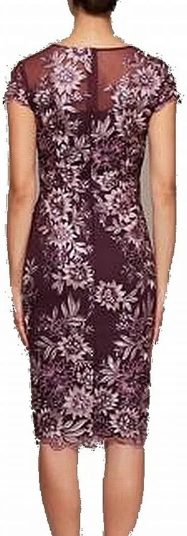 Alex Evenings Women's Short Floral Embroidered Cocktail Sheath Dress, Wedding Guest, Formal Gown (Petite and Regular Sizes)