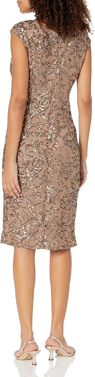 Alex Evenings Women's Short Floral Embroidered Cocktail Sheath Dress, Wedding Guest, Formal Gown (Petite and Regular Sizes)