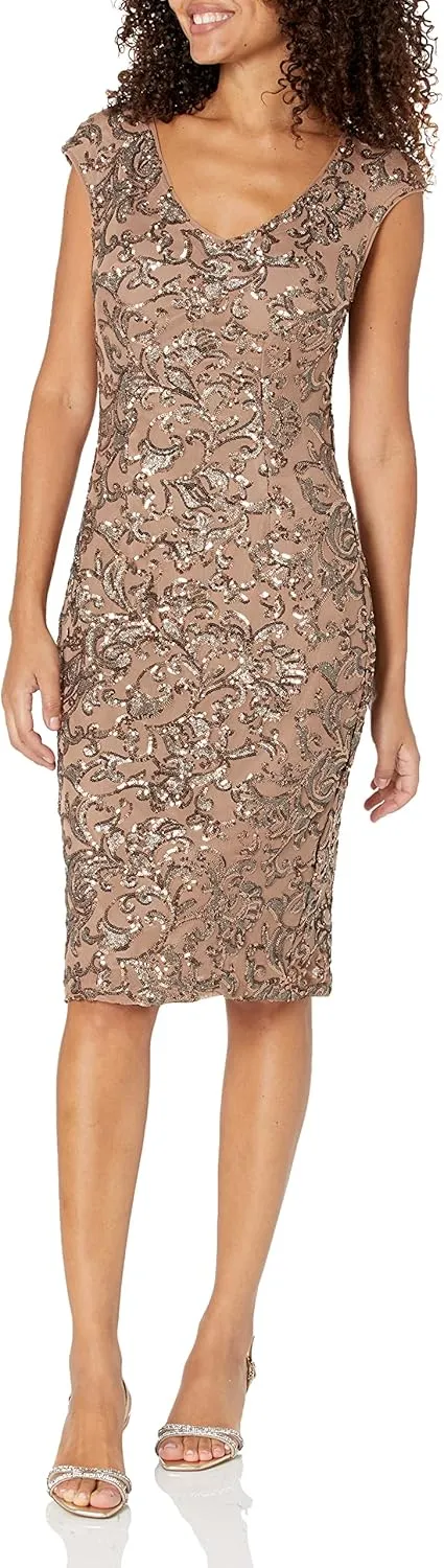 Alex Evenings Women's Short Floral Embroidered Cocktail Sheath Dress, Wedding Guest, Formal Gown (Petite and Regular Sizes)