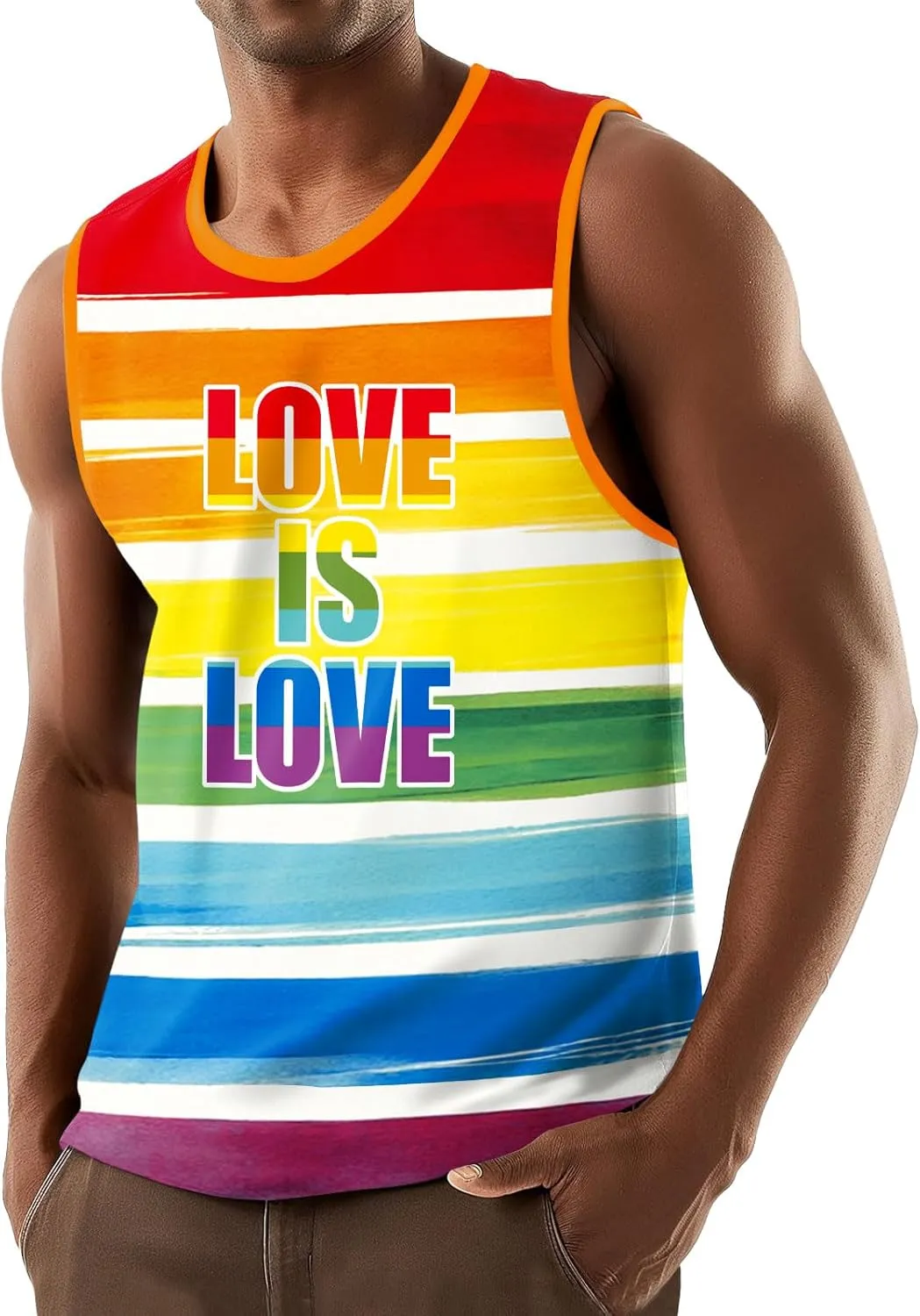 AOBUTE Mens LGBT Rainbow Flag Tank Top Gay Pride Sleeveless Tee Shirts
