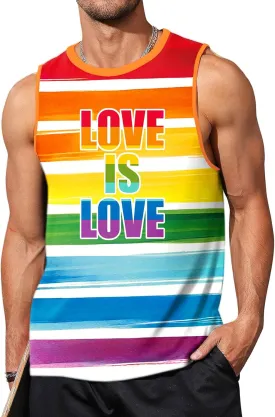 AOBUTE Mens LGBT Rainbow Flag Tank Top Gay Pride Sleeveless Tee Shirts