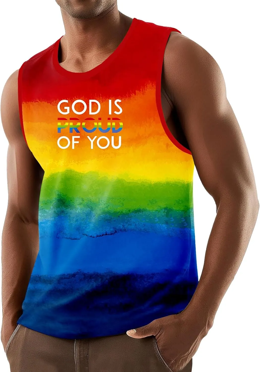 AOBUTE Mens LGBT Rainbow Flag Tank Top Gay Pride Sleeveless Tee Shirts