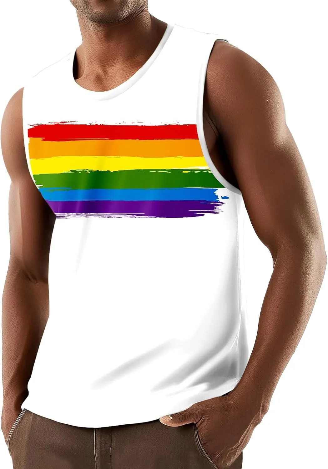 AOBUTE Mens LGBT Rainbow Flag Tank Top Gay Pride Sleeveless Tee Shirts