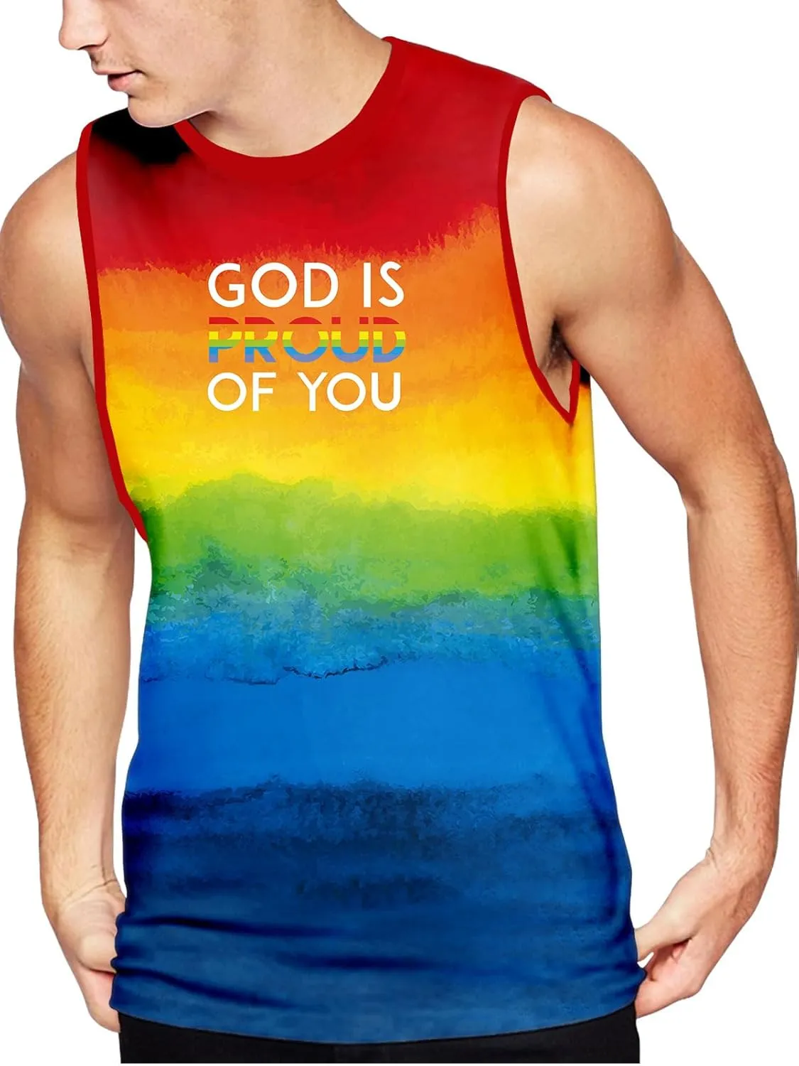 AOBUTE Mens LGBT Rainbow Flag Tank Top Gay Pride Sleeveless Tee Shirts