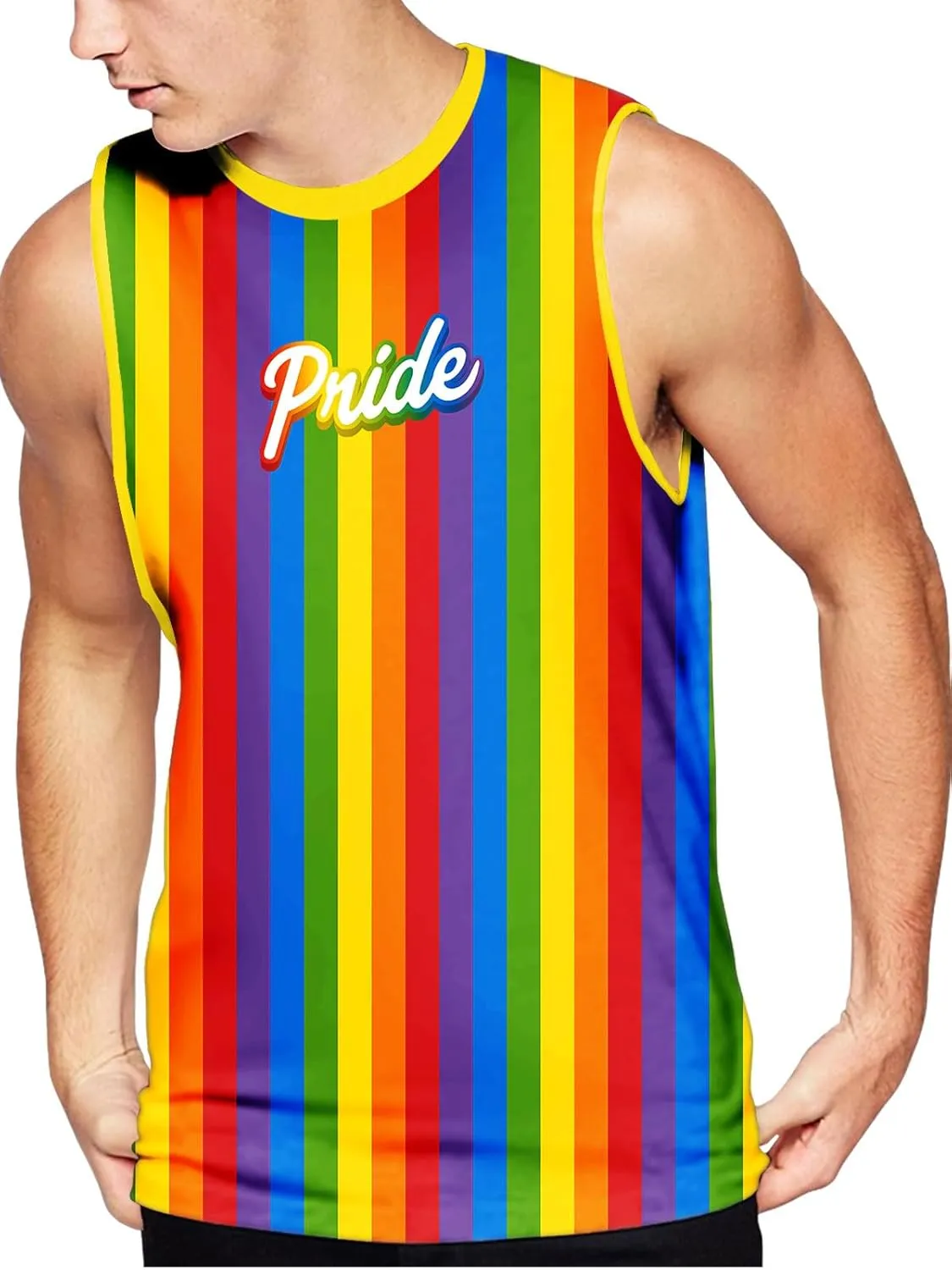 AOBUTE Mens LGBT Rainbow Flag Tank Top Gay Pride Sleeveless Tee Shirts