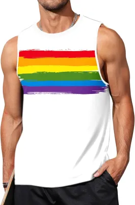 AOBUTE Mens LGBT Rainbow Flag Tank Top Gay Pride Sleeveless Tee Shirts