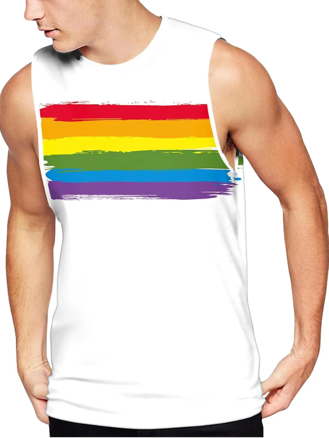 AOBUTE Mens LGBT Rainbow Flag Tank Top Gay Pride Sleeveless Tee Shirts