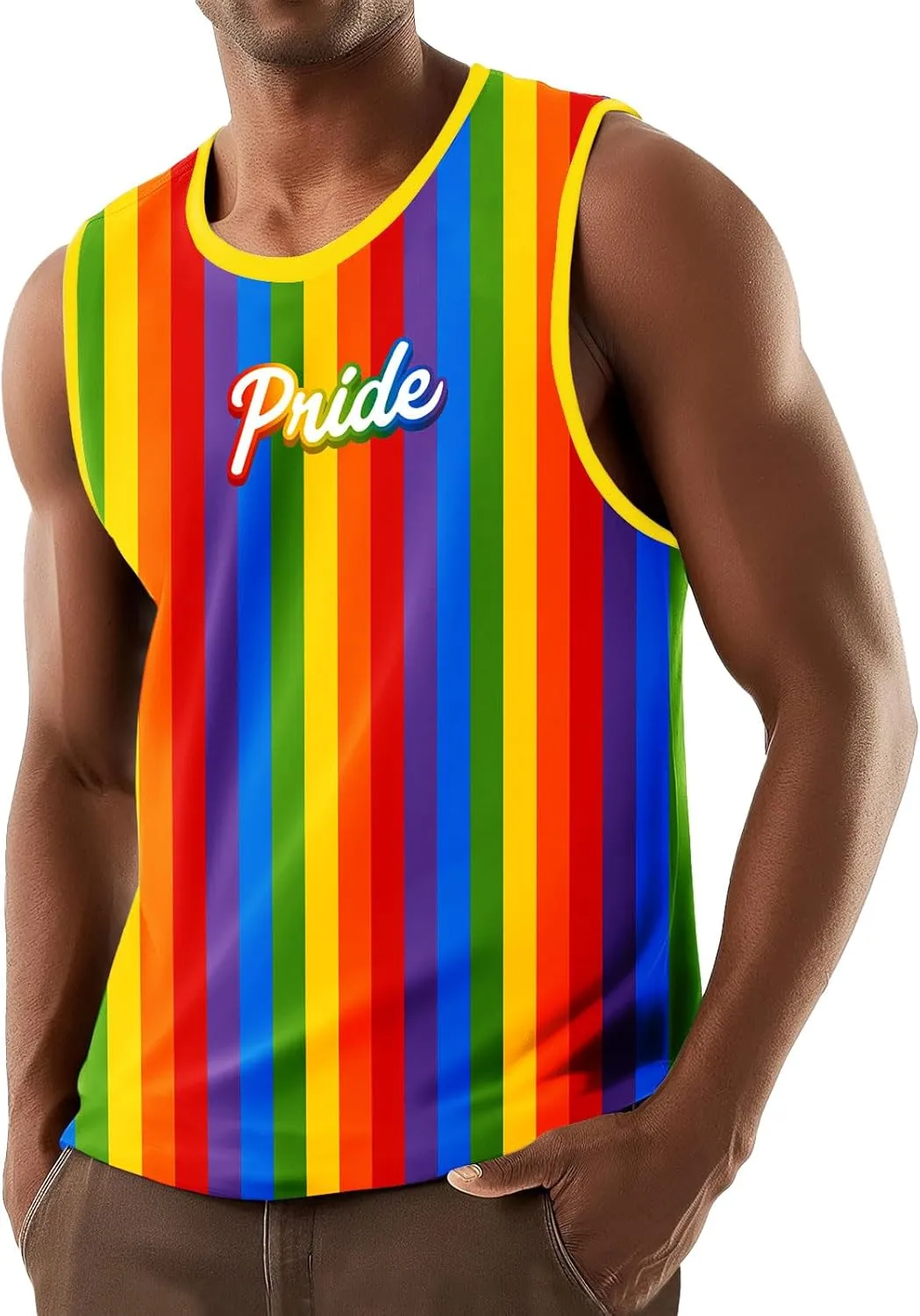AOBUTE Mens LGBT Rainbow Flag Tank Top Gay Pride Sleeveless Tee Shirts