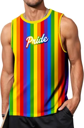 AOBUTE Mens LGBT Rainbow Flag Tank Top Gay Pride Sleeveless Tee Shirts