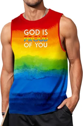 AOBUTE Mens LGBT Rainbow Flag Tank Top Gay Pride Sleeveless Tee Shirts