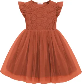 Arshiner Toddler Lace Tutu Dresses Ruffle Sleeve 3 Layers Tulle Flower Wedding Birthday Summer Little Girls Dress