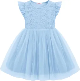 Arshiner Toddler Lace Tutu Dresses Ruffle Sleeve 3 Layers Tulle Flower Wedding Birthday Summer Little Girls Dress