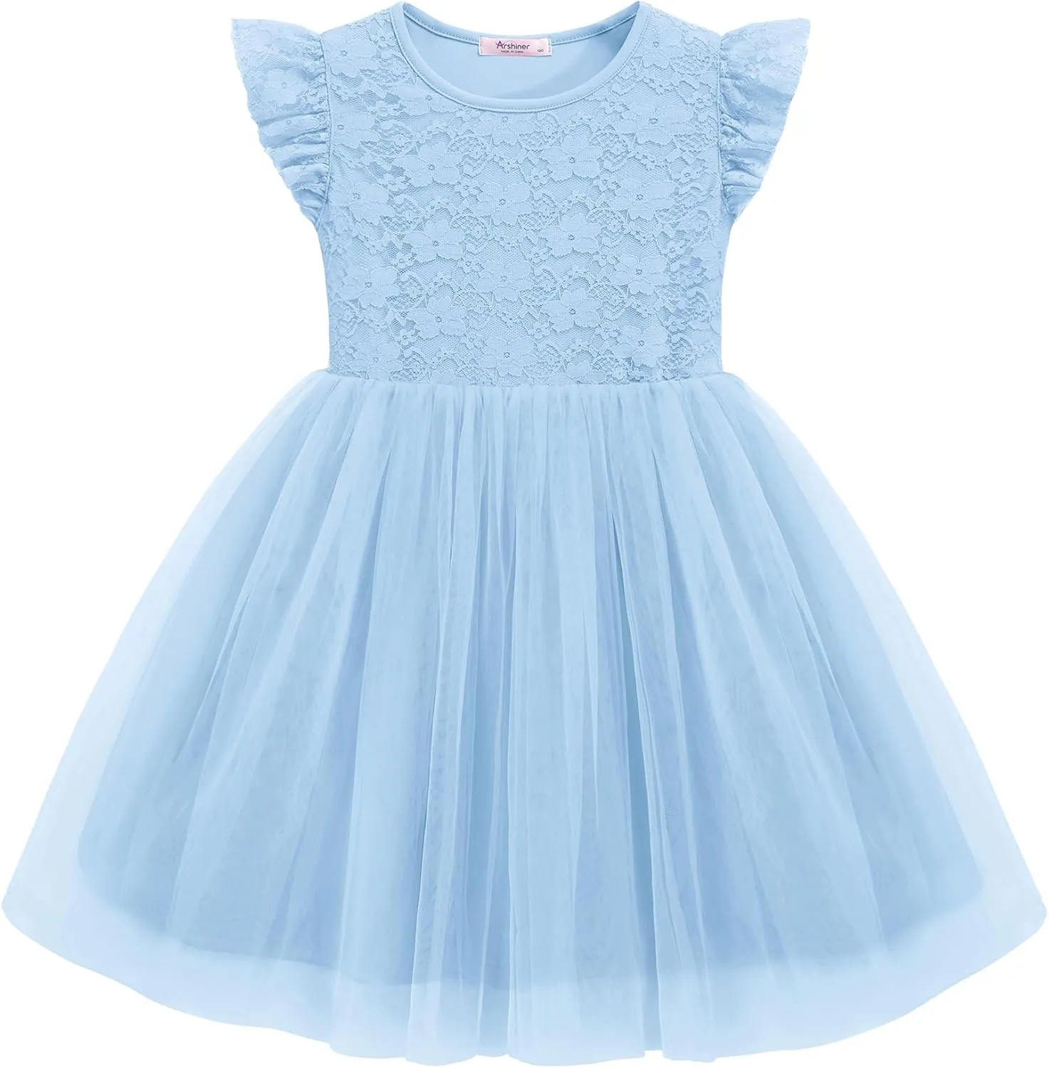 Arshiner Toddler Lace Tutu Dresses Ruffle Sleeve 3 Layers Tulle Flower Wedding Birthday Summer Little Girls Dress