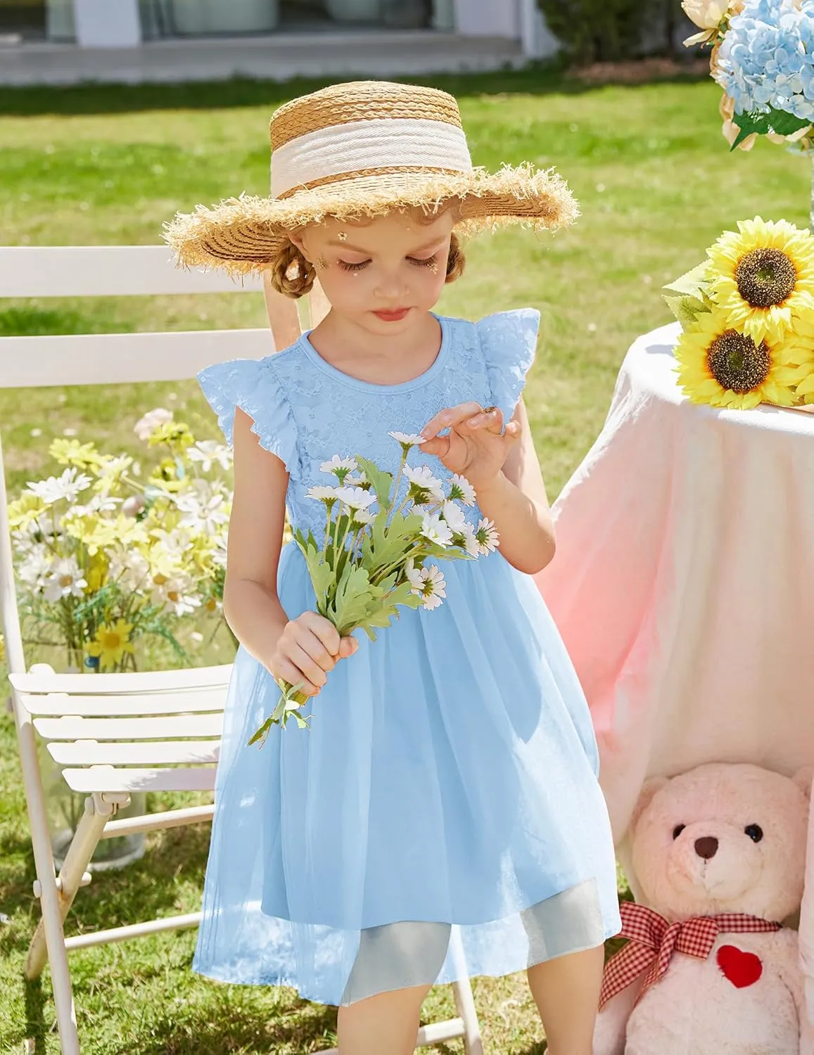 Arshiner Toddler Lace Tutu Dresses Ruffle Sleeve 3 Layers Tulle Flower Wedding Birthday Summer Little Girls Dress