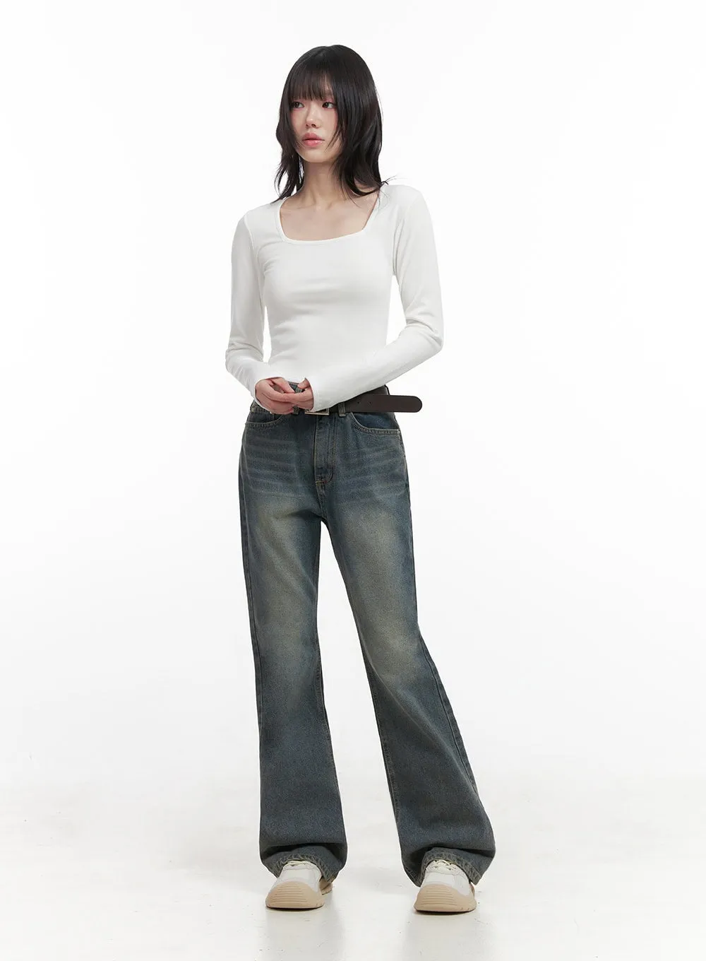 Asher Slimline Washed Bootcut Jeans ID402