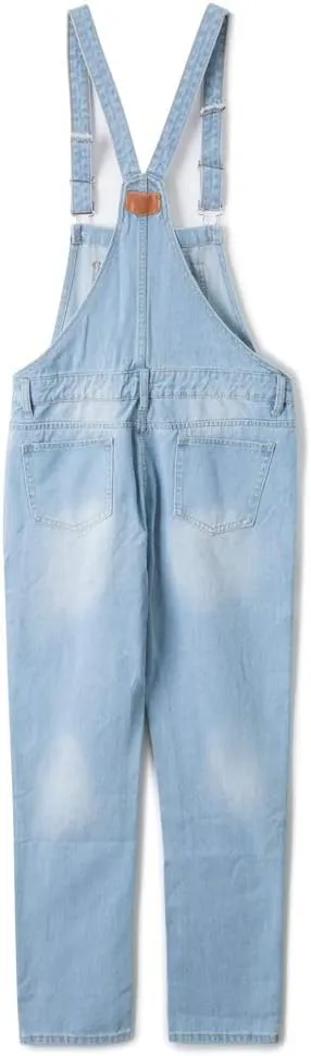 AvaCostume Women's Adjustable Strap Ripped Denim Overalls