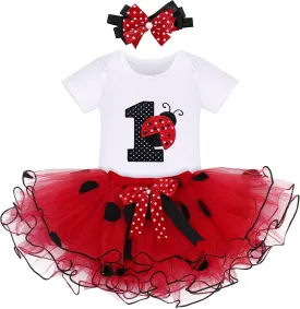 Baby Girls 1St Birthday Cake Smash 3Pcs Outfits Set Cotton Romper Bodysuit Tutu Dress Flower Headband Princess Skirt Clothes
