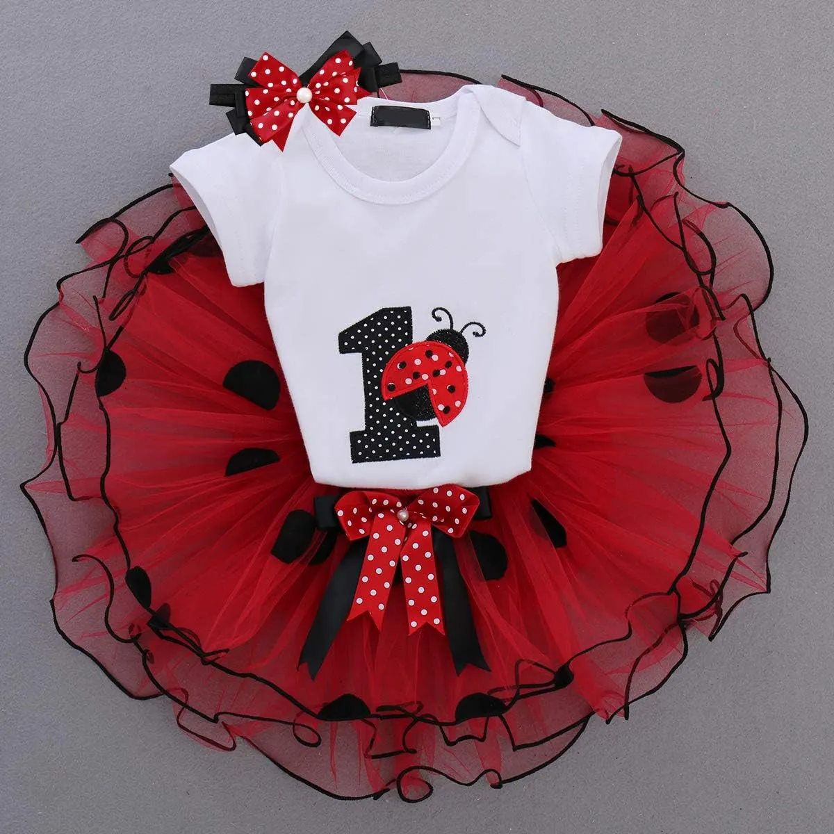 Baby Girls 1St Birthday Cake Smash 3Pcs Outfits Set Cotton Romper Bodysuit Tutu Dress Flower Headband Princess Skirt Clothes