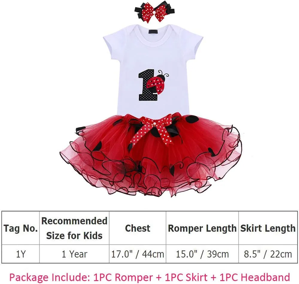 Baby Girls 1St Birthday Cake Smash 3Pcs Outfits Set Cotton Romper Bodysuit Tutu Dress Flower Headband Princess Skirt Clothes
