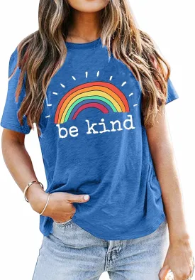 Be Kind Shirts Women Rainbow Graphic Tees Funny Inspirational Saying Casual Positive Short Sleeve Tops Shirts
