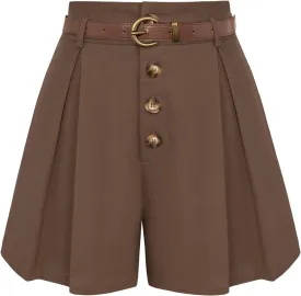 Belle Poque Womens Shorts Dressy Casual High Waisted Summer Pleated Wide Leg Shorts with Pockets and Belt