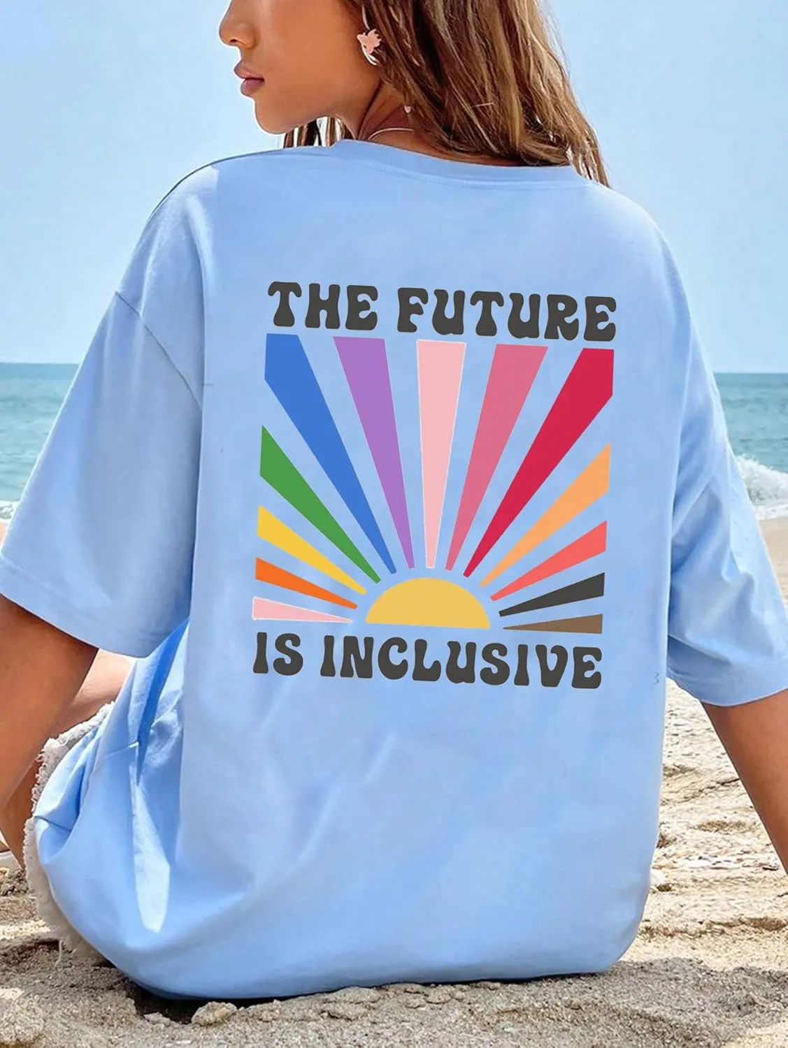 BOMYTAO Be You The Future is Inclusive Print Shirt for Women Oversized Pride Rainbow T-Shirt LGBTQ Social Justice Tee Top