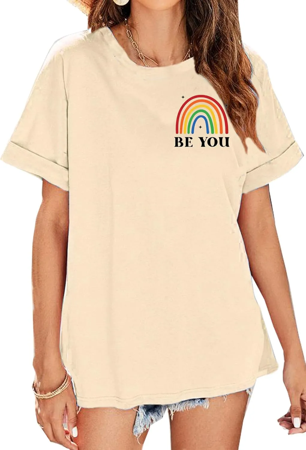 BOMYTAO Be You The Future is Inclusive Print Shirt for Women Oversized Pride Rainbow T-Shirt LGBTQ Social Justice Tee Top