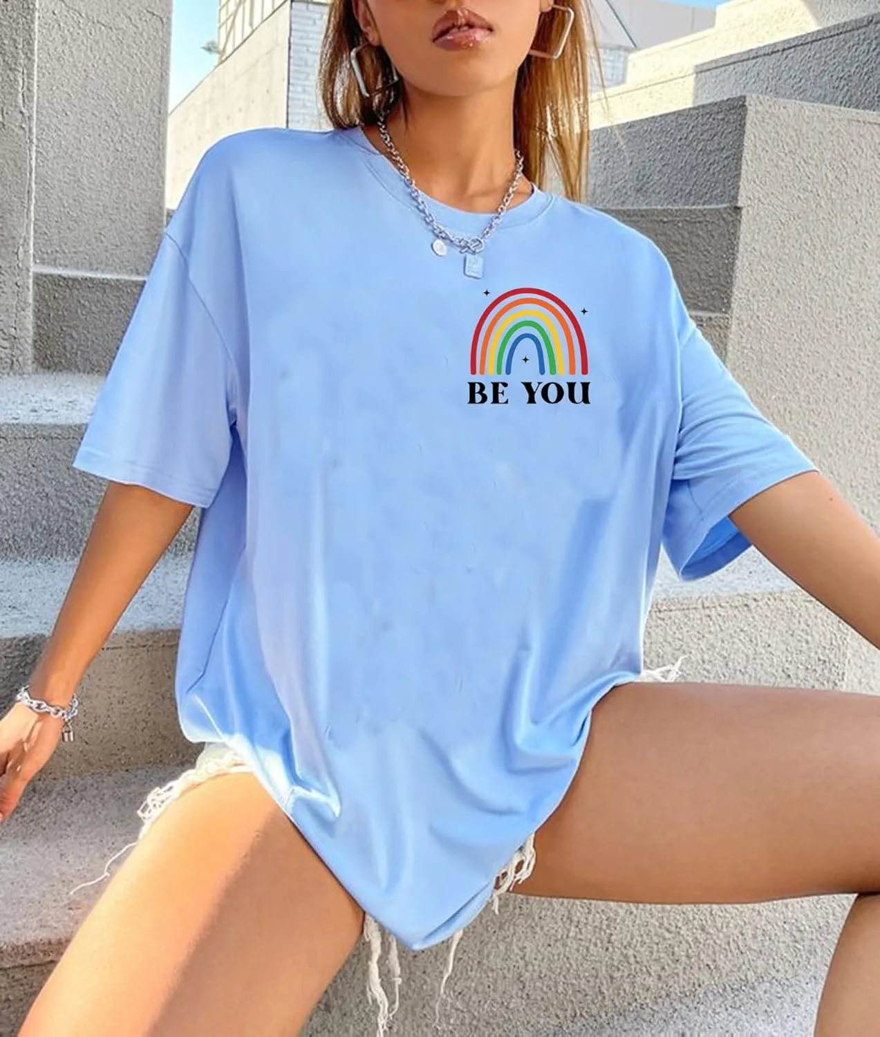 BOMYTAO Be You The Future is Inclusive Print Shirt for Women Oversized Pride Rainbow T-Shirt LGBTQ Social Justice Tee Top