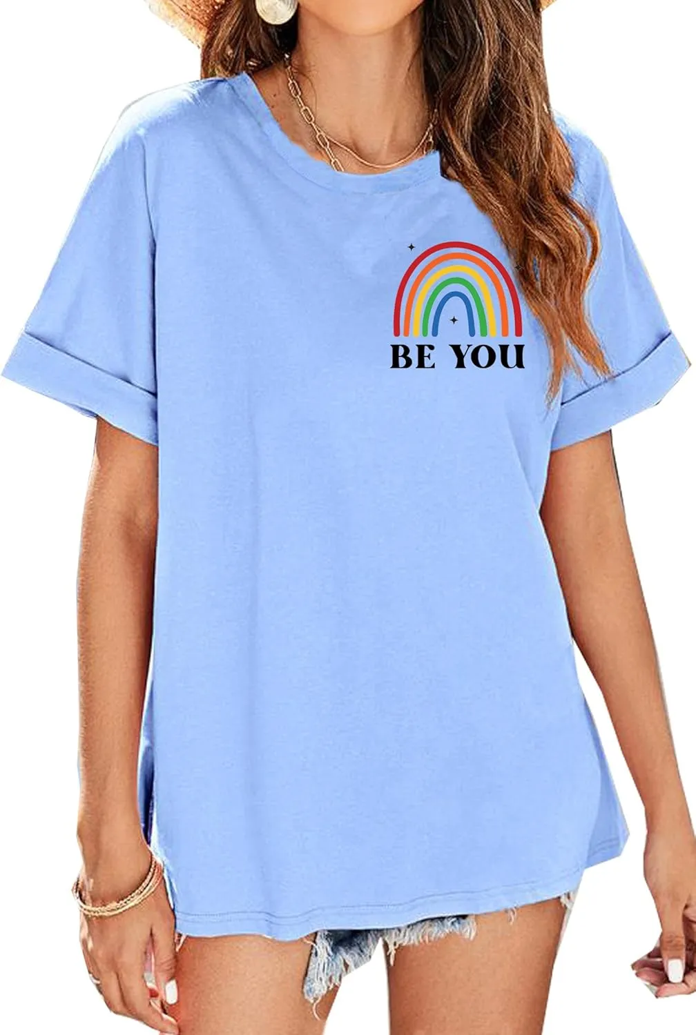 BOMYTAO Be You The Future is Inclusive Print Shirt for Women Oversized Pride Rainbow T-Shirt LGBTQ Social Justice Tee Top