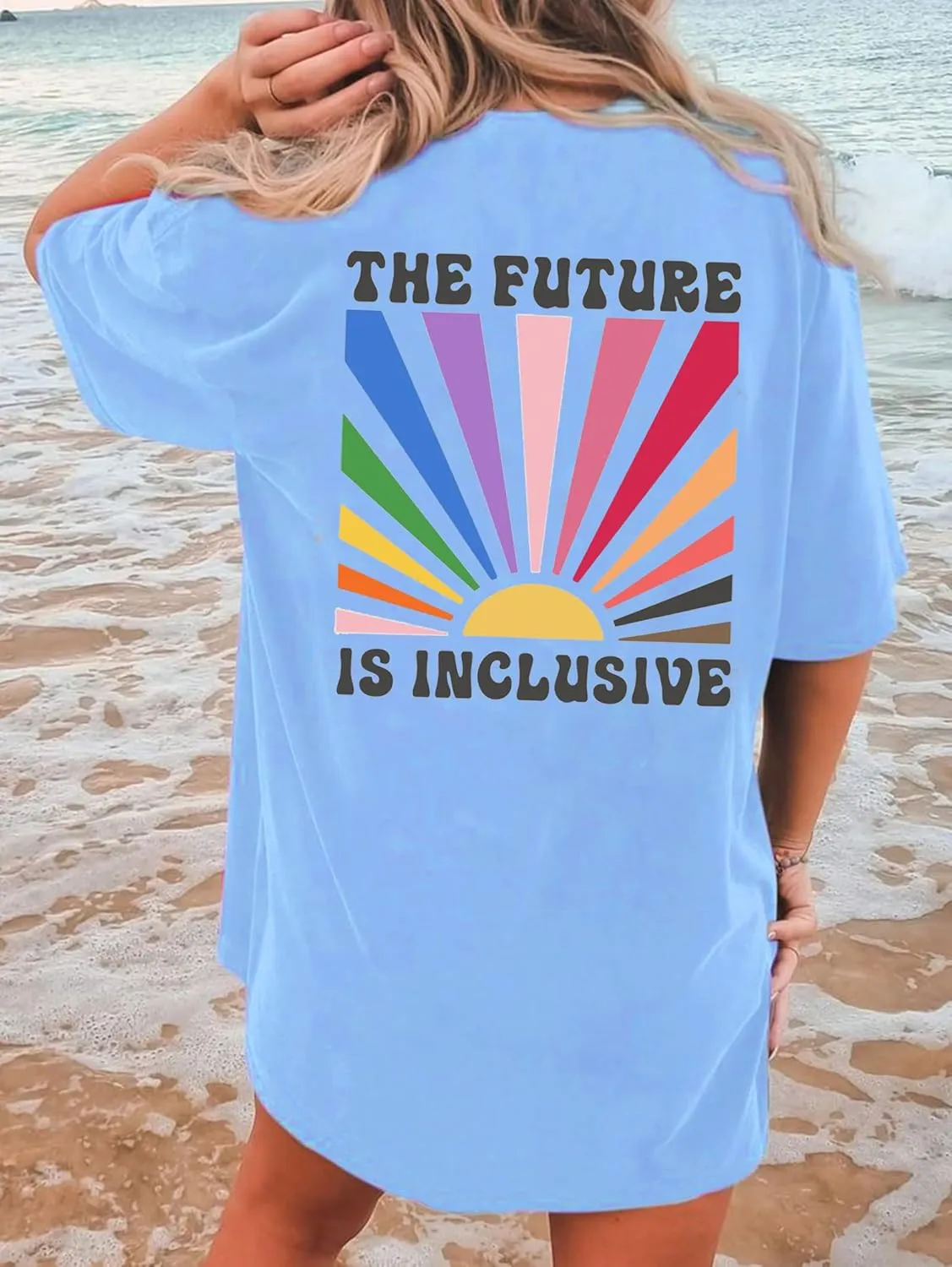 BOMYTAO Be You The Future is Inclusive Print Shirt for Women Oversized Pride Rainbow T-Shirt LGBTQ Social Justice Tee Top