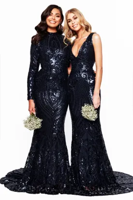 Bridesmaids Crown Sequin Gown - Navy