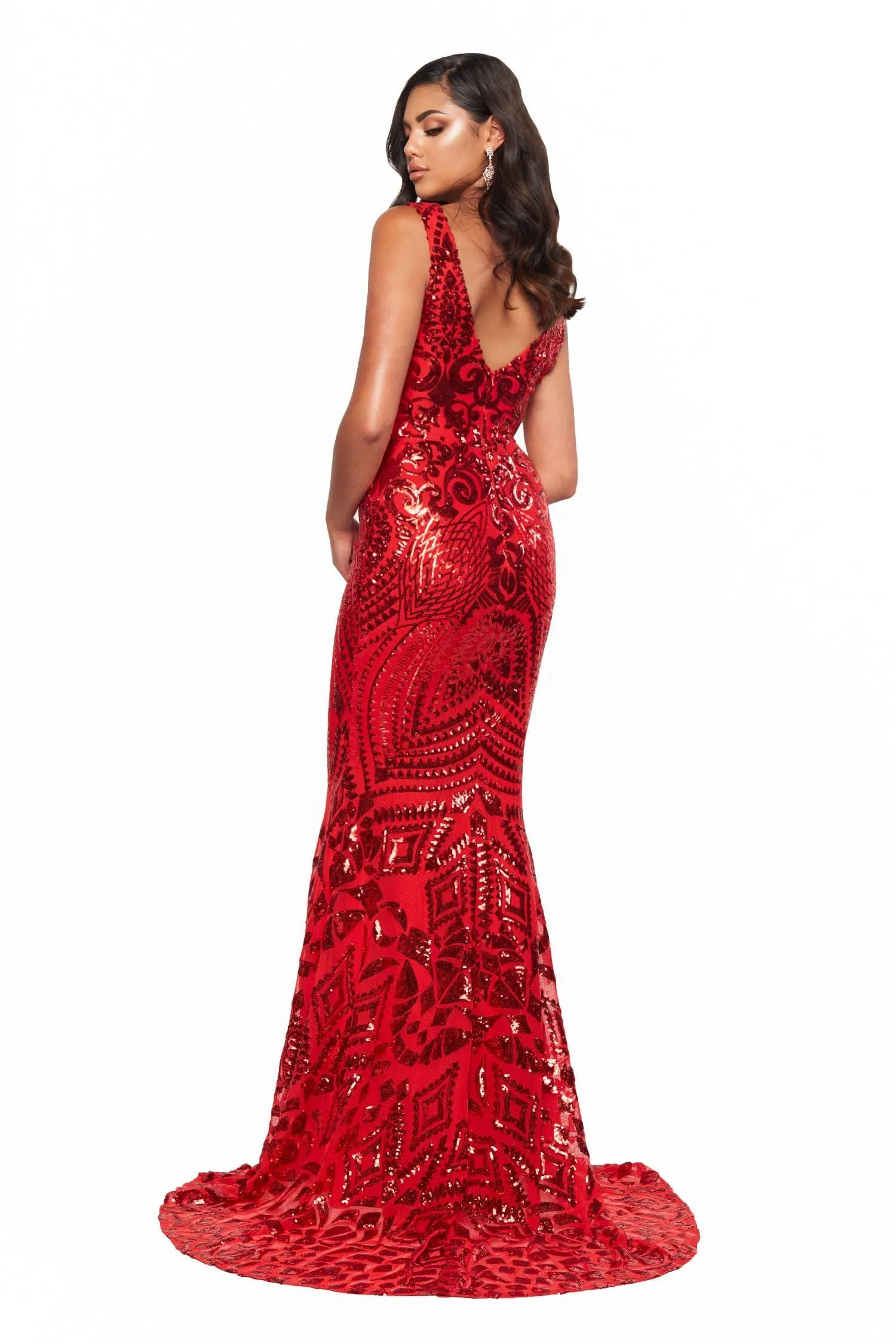 Bridesmaids Crown Sequin Gown - Red