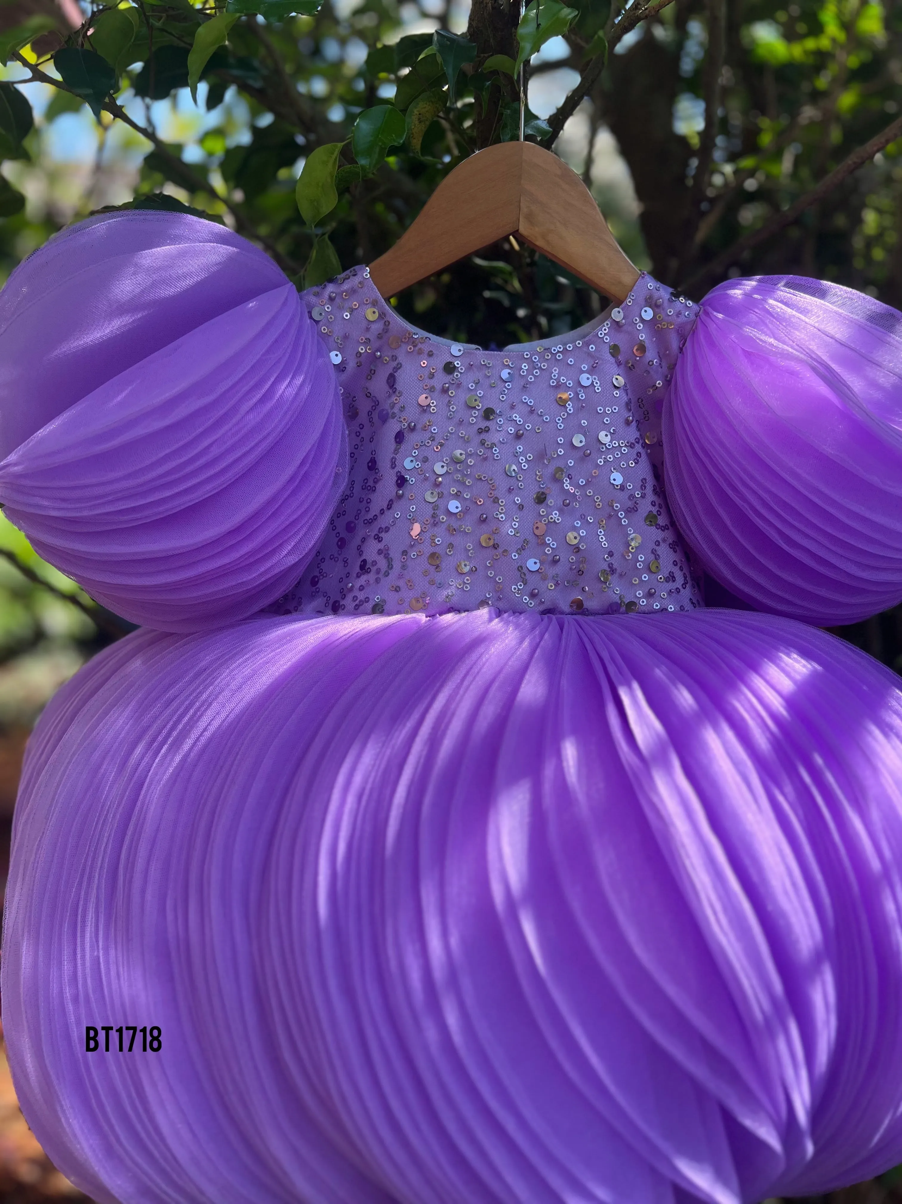 BT1718 Purple Princess Puff Dress - A Royal Touch for Your Little Lady
