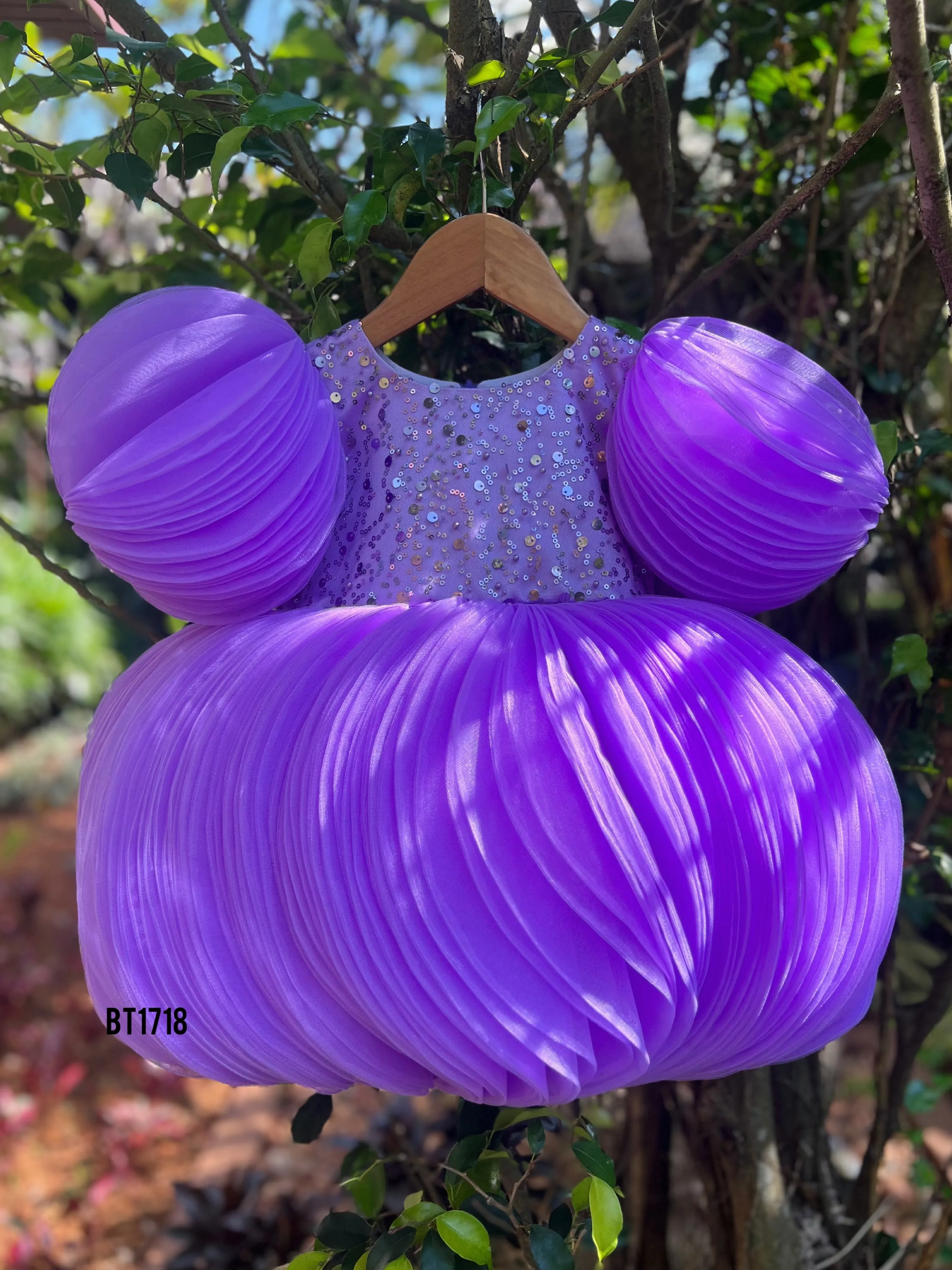 BT1718 Purple Princess Puff Dress - A Royal Touch for Your Little Lady