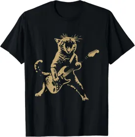 Cat Playing Guitar Rock Star Rock and Roll for Men Women T-Shirt