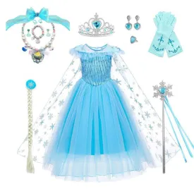Children's Halloween Movie Cosplay Costume Dreamy Fairytale Princess Gown Girls' Sequin Print Princess Dress Carnival Birthday Party Noble and Elegant Stage Performance Costume