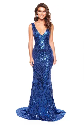Crown Sequin Gown - Royal Blue