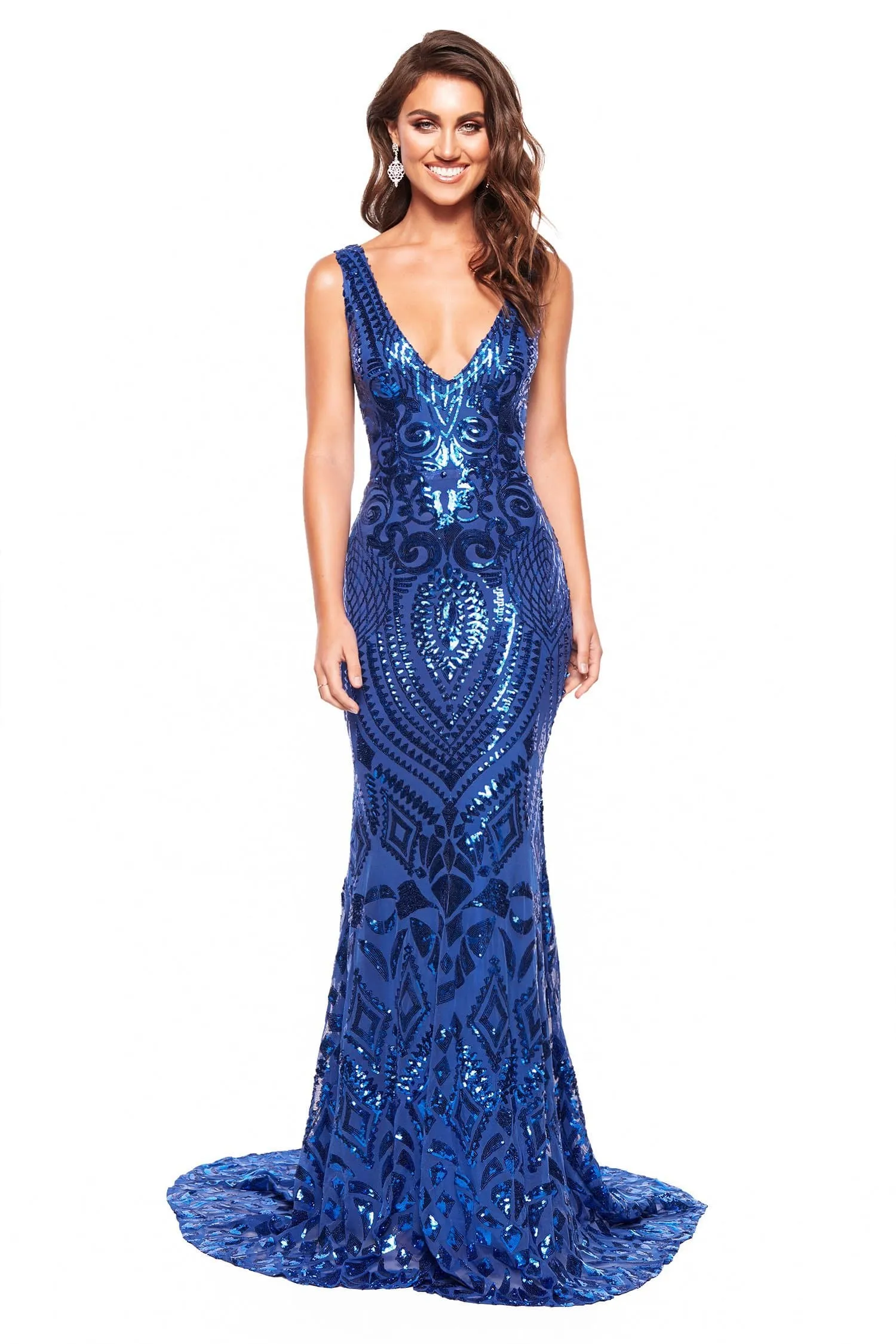 Crown Sequin Gown - Royal Blue