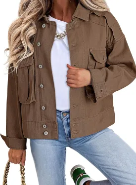 Dokotoo Women's Cargo Jean Jacket - Cropped Button Spring Fashion Coat for Women