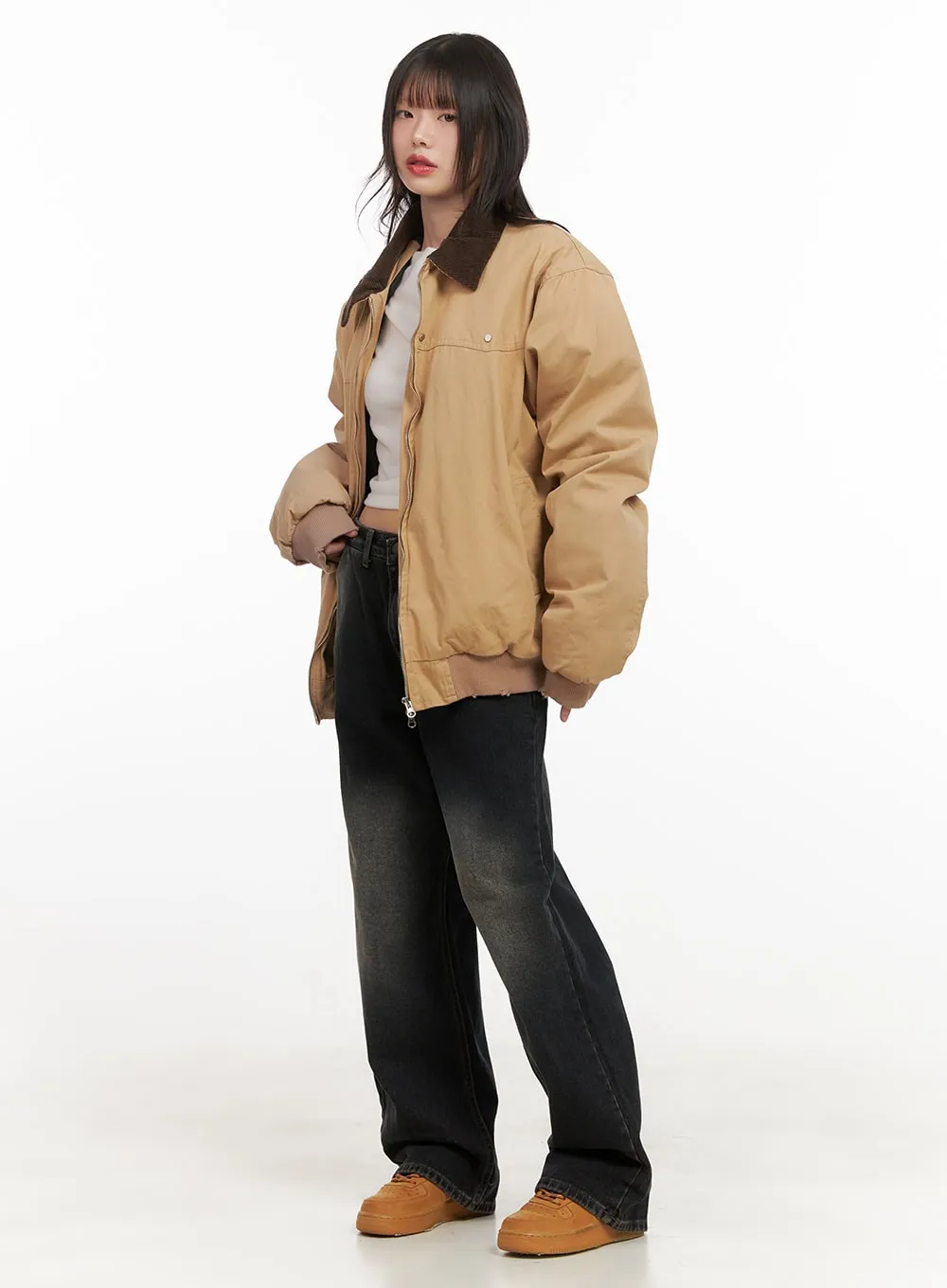 Fringe-Trim Collared Bomber Jacket CJ501