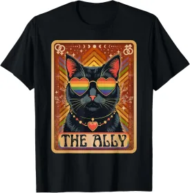 Funny Ally Cat Tarot Card Pride Sunglasses Gay Pride LGBTQ T-Shirt