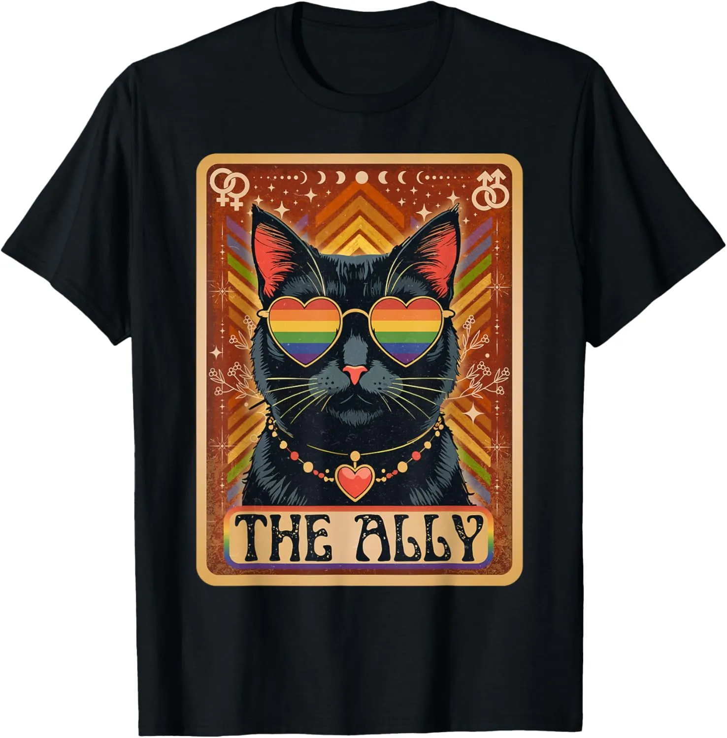 Funny Ally Cat Tarot Card Pride Sunglasses Gay Pride LGBTQ T-Shirt