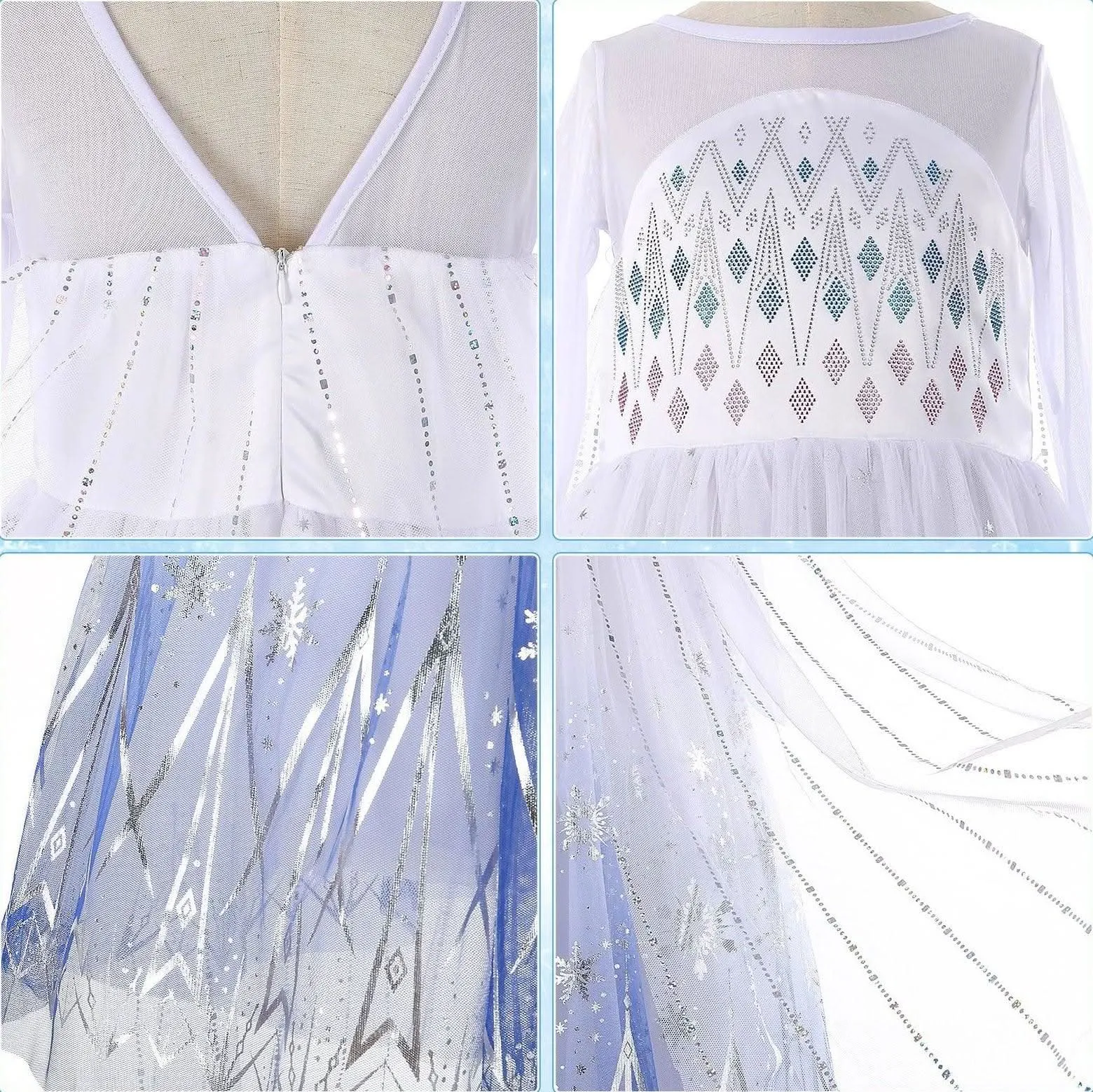 Girls' sequin printed long sleeved luminous princess dress  Sparkling Ice Queen Gown  LED Blue Princess Dress Carnival birthday party Halloween performance costume