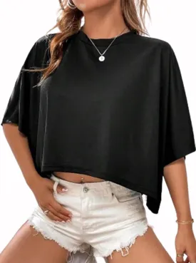 Hilinker Womens Oversized Graphic Tee Batwing Short Sleeve Crop Tops Summer Casual Loose T Shirts