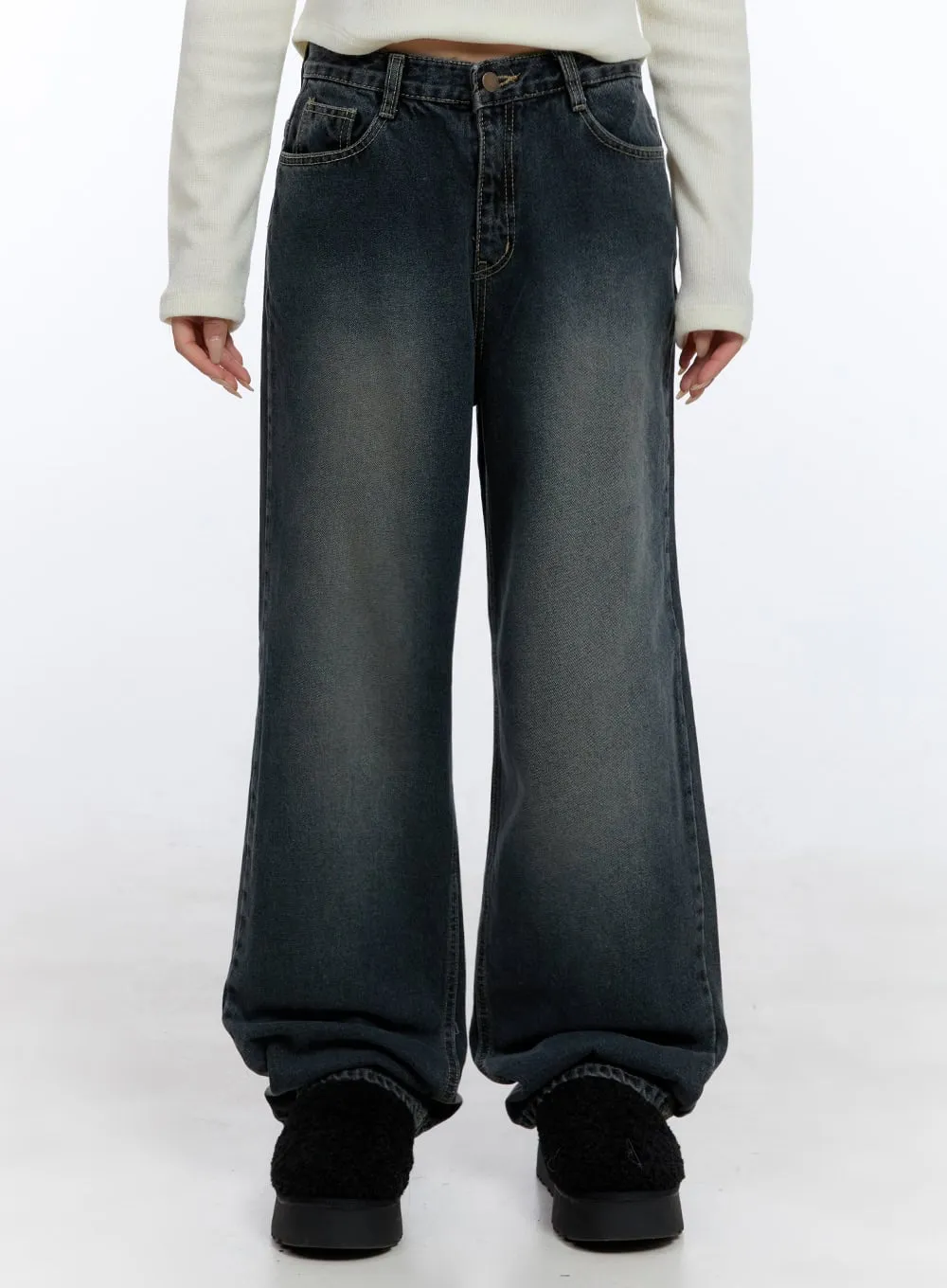 Jasmin Washed Denim Wide-Leg Jeans CD416