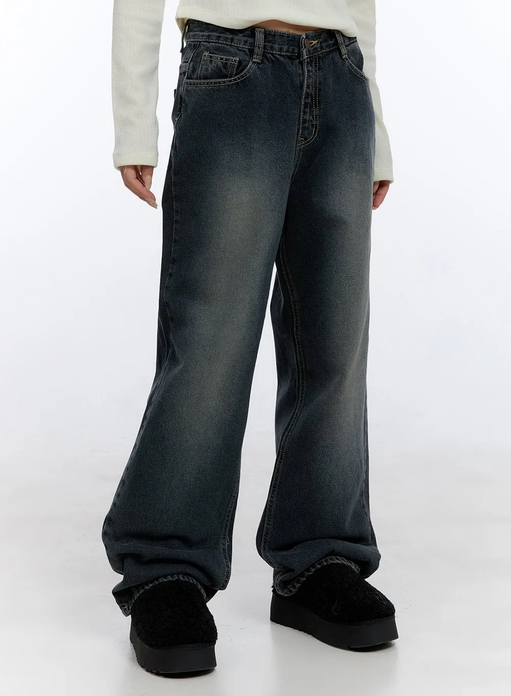 Jasmin Washed Denim Wide-Leg Jeans CD416