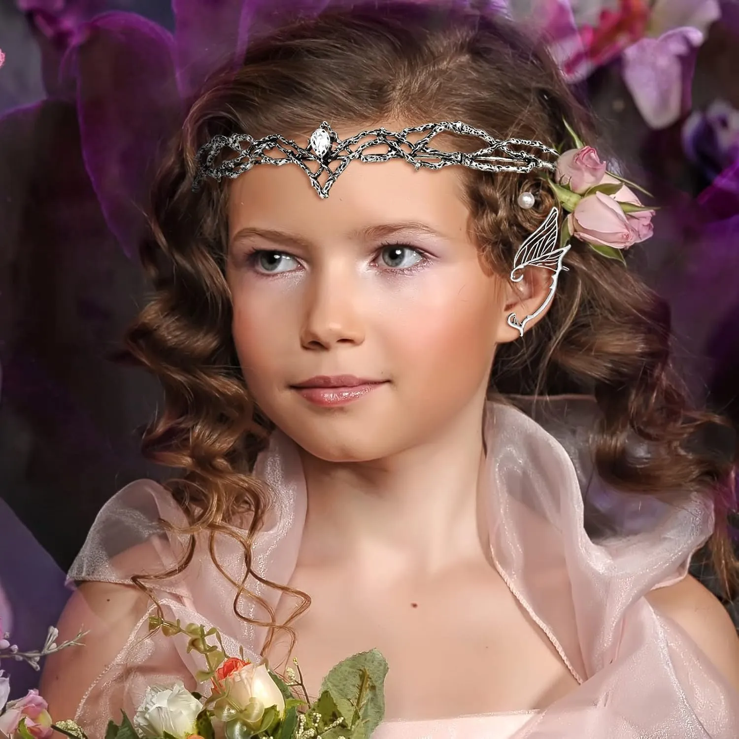 Kacctyen Fairy Leaf Headband Elf Ear Cuffs Elf Crown Cosplay Accessories for Women Halloween Pageant Wedding Prom
